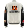Cincinnati Bengals Jeff Hamilton Off White Wool & Leather Full-Snap Varsity Jacket - Image 2