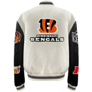Alternative view of Cincinnati Bengals Jeff Hamilton Off White Wool & Leather Full-Snap Varsity Jacket