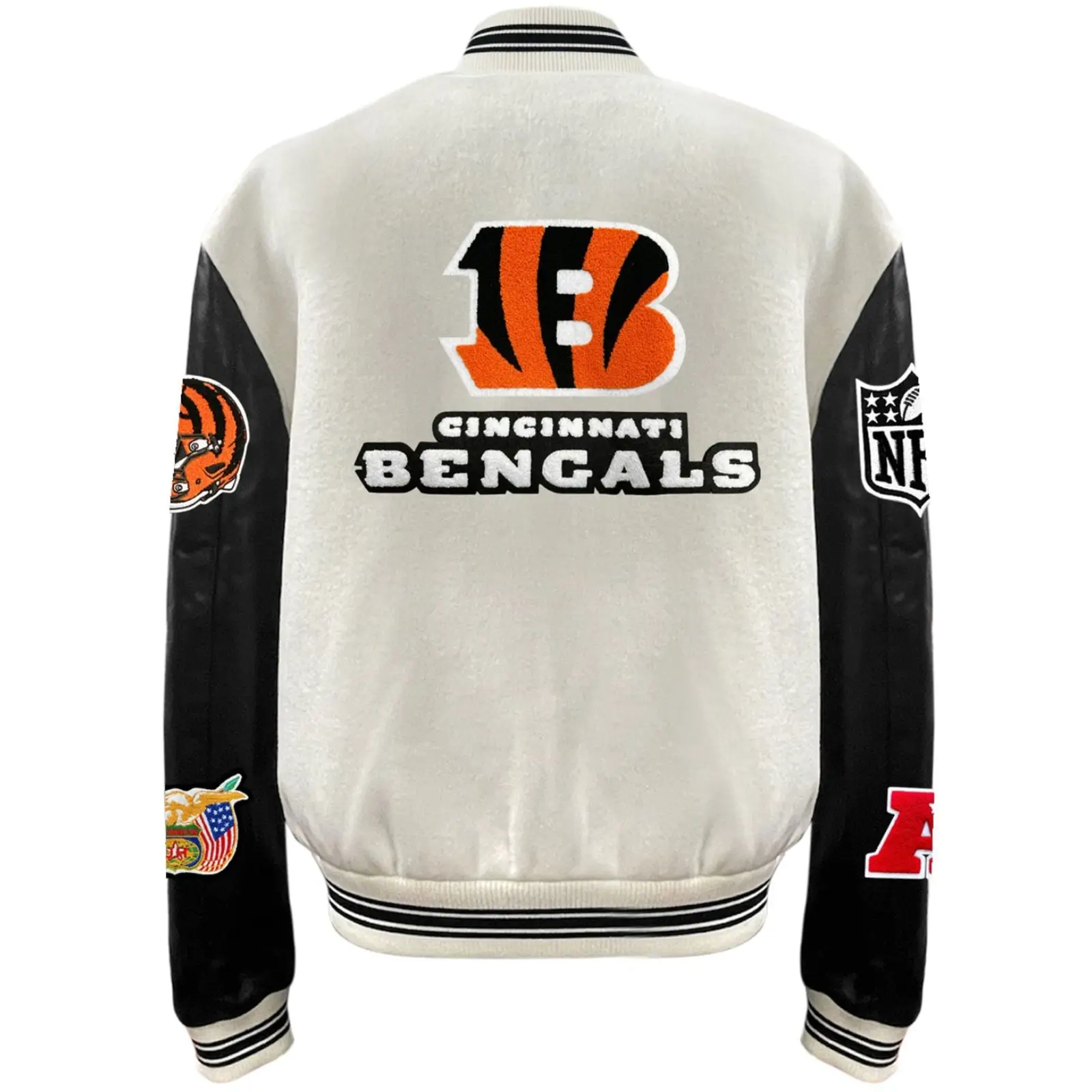 Cincinnati Bengals Jeff Hamilton Off White Wool & Leather Full-Snap Varsity Jacket - Image 2