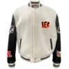Cincinnati Bengals Jeff Hamilton Off White Wool & Leather Full-Snap Varsity Jacket