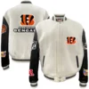 Cincinnati Bengals Jeff Hamilton Off White Wool & Leather Full-Snap Varsity Jacket - Image 3