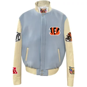 Cincinnati Bengals Baby Blue Wool & Leather Varsity Jacket