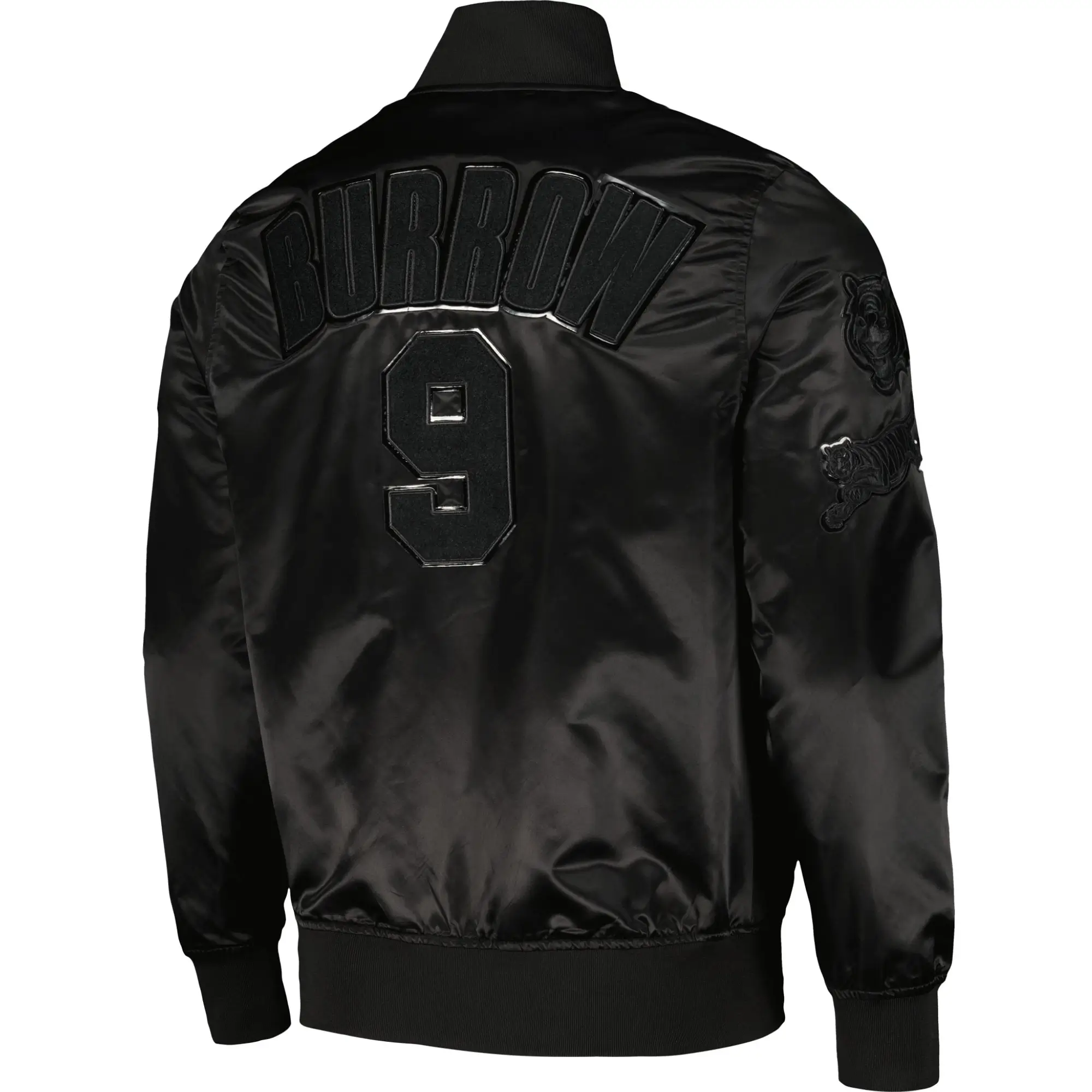 Cincinnati Bengals Joe Triple Black Burrow Black Satin Varsity Jacket - Image 2
