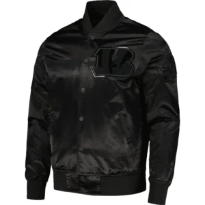 Cincinnati Bengals Joe Triple Black Burrow Black Satin Varsity Jacket