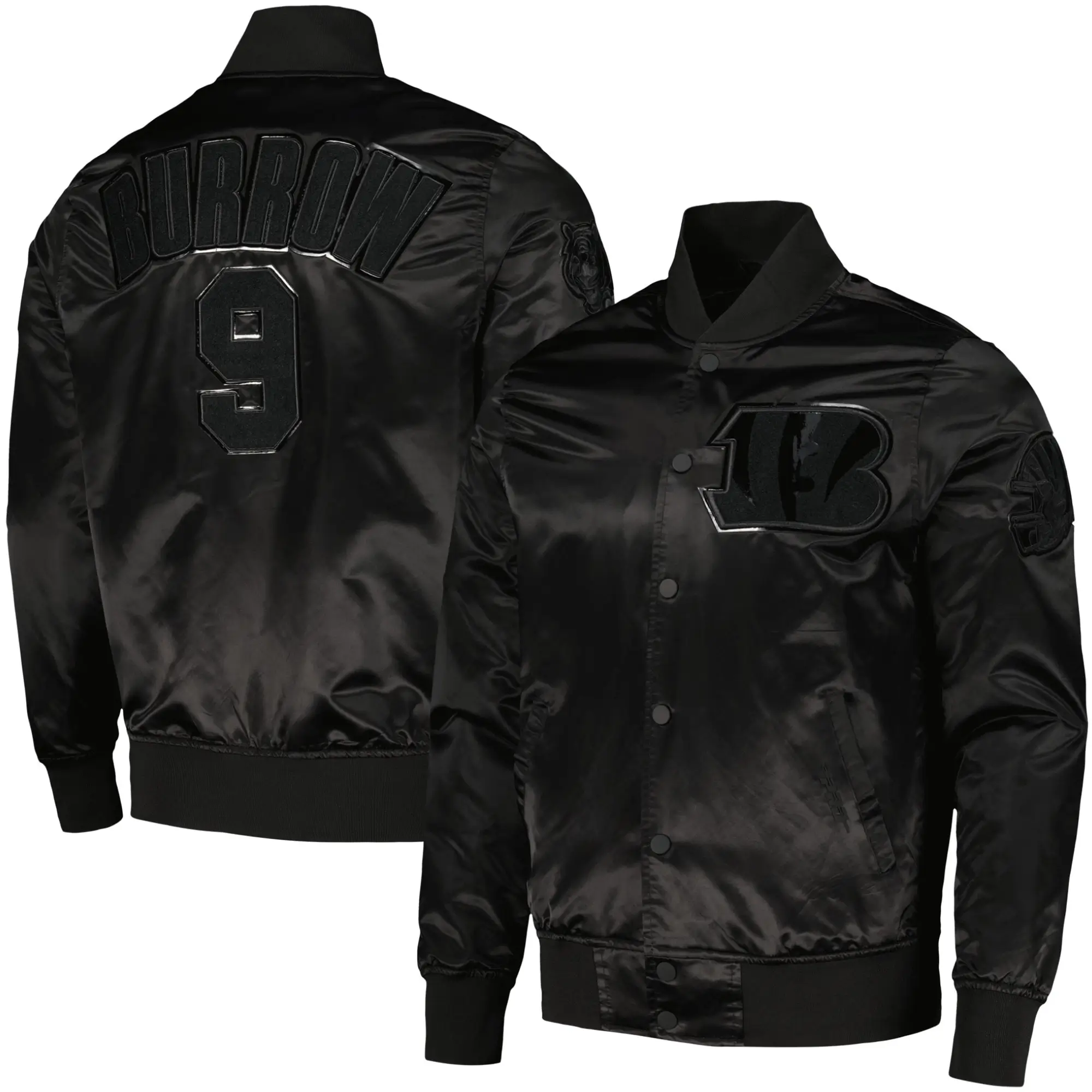 Cincinnati Bengals Joe Triple Black Burrow Black Satin Varsity Jacket - Image 3