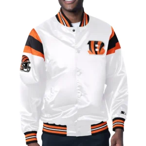 Cincinnati Bengals Starter Full-Snap Satin Varsity White Jacket