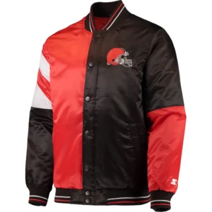 Cleveland Browns Leader Classic Rib Knitted Full-Snap Satin Varsity Jacket