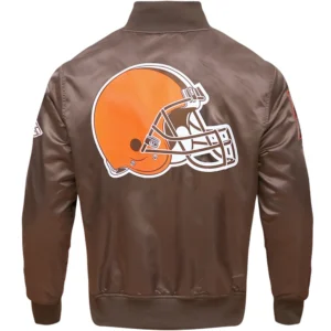 Alternative view of Cleveland Browns Wordmark Pro Standard Satin Varsity Brown Jacket