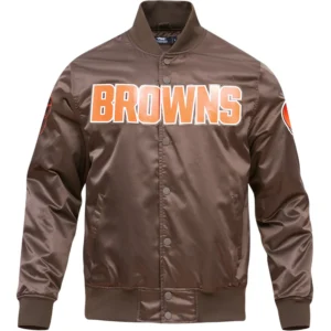 Cleveland Browns Wordmark Pro Standard Satin Varsity Brown Jacket