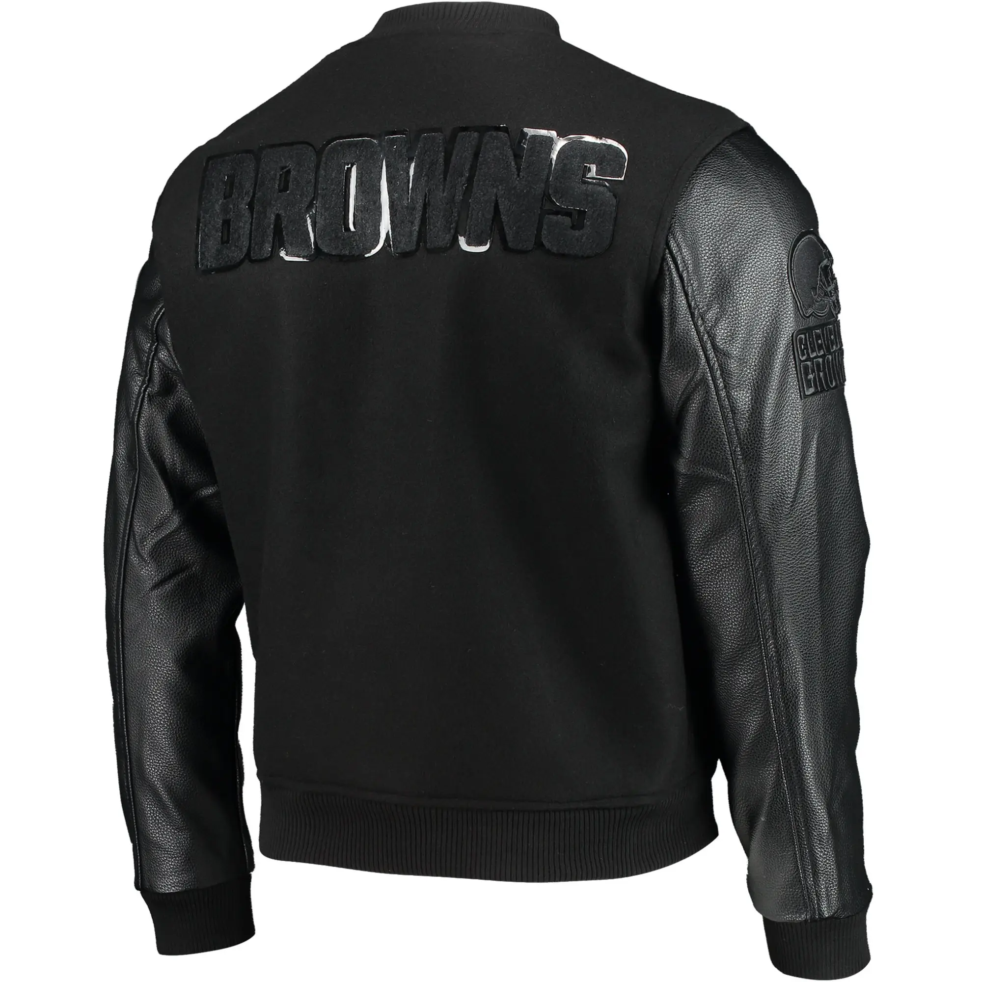 Cleveland Browns Triple Black Pro Standard Wool & Leather Varsity Jacket - Image 2