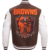 Cleveland Browns Mashup Pro Standard Wool & Leather Varsity Jacket Brown & White - Image 2