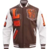Cleveland Browns Mashup Pro Standard Wool & Leather Varsity Jacket Brown & White