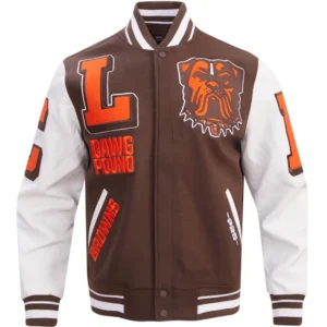 Cleveland Browns Mashup Pro Standard Wool & Leather Varsity Jacket Brown & White