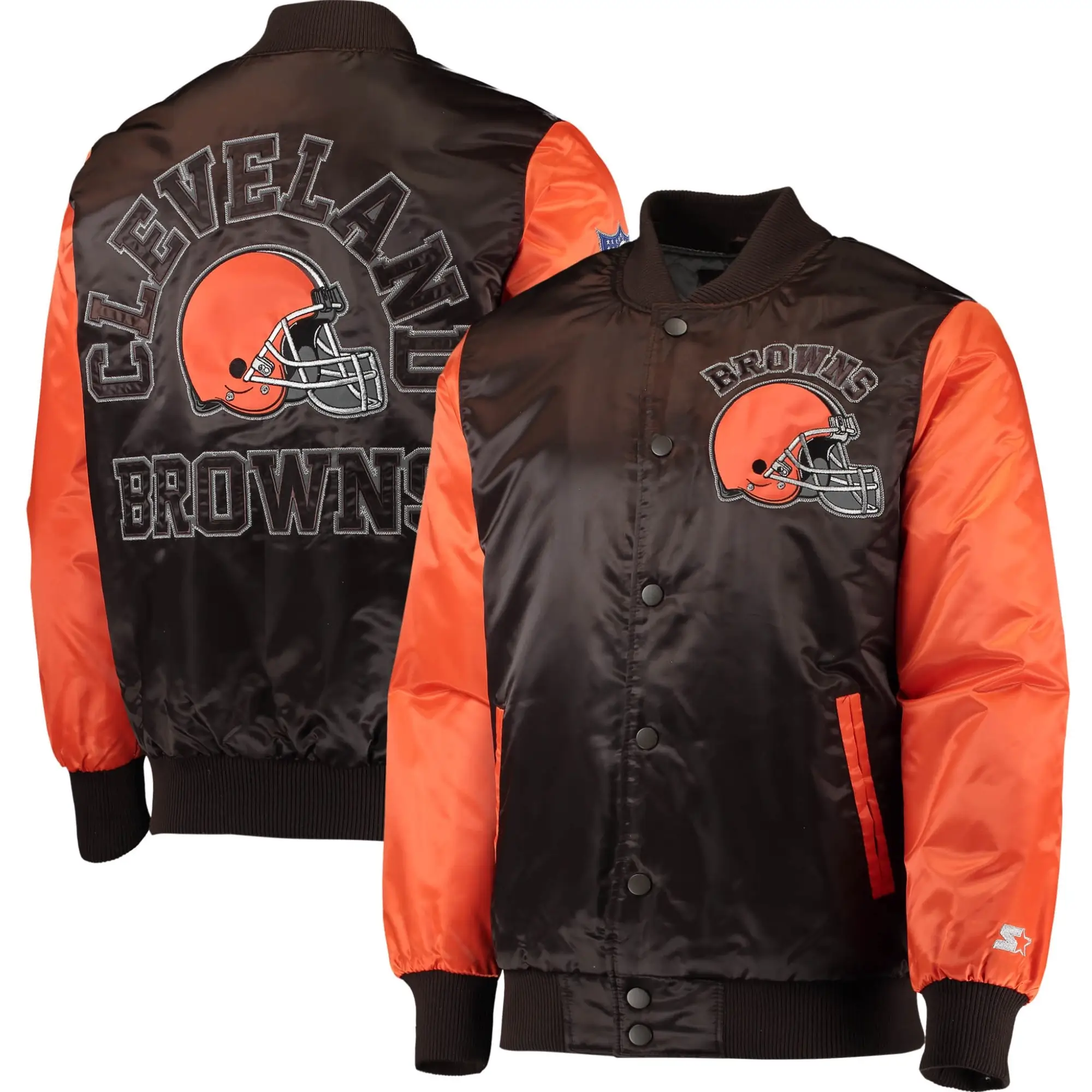 Cleveland Browns Starter Locker Room Throwback Satin Varsity Jacket - Image 3