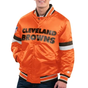 Cleveland Browns Home Game Orange Gridiron Classics Satin Full-Snap Varsity Jacket