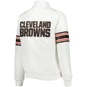Alternative view of Cleveland Browns Starter White Line Up Satin Full-Snap Varsity Jacket