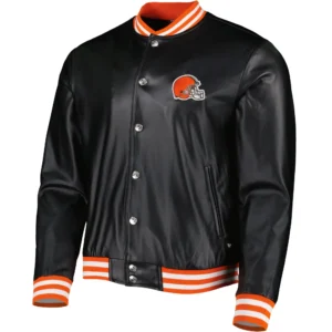 Cleveland Browns The Wild Collective Black Full-Snap Leather Varsity Jacket