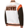 Cleveland Browns Throwback Warm Up Pitch Satin Varsity Jacket - Image 2