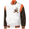 Cleveland Browns Throwback Warm Up Pitch Satin Varsity Jacket