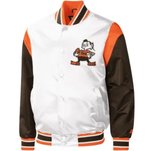 Cleveland Browns Throwback Warm Up Pitch Satin Varsity Jacket