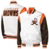 Cleveland Browns Throwback Warm Up Pitch Satin Varsity Jacket - Image 3