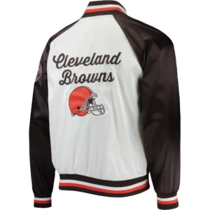 Alternative view of Cleveland Browns Lead Off Tommy Hilfiger Satin Varsity Jacket White & Brown