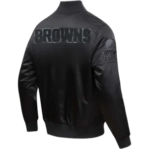 Alternative view of Cleveland Browns Triple Black Satin Full-Snap Varsity Jacket