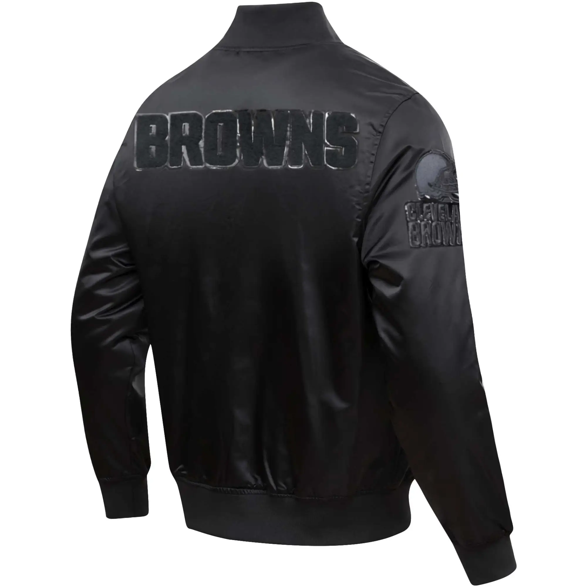 Cleveland Browns Triple Black Satin Full-Snap Varsity Jacket - Image 2