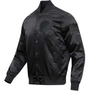 Cleveland Browns Triple Black Satin Full-Snap Varsity Jacket