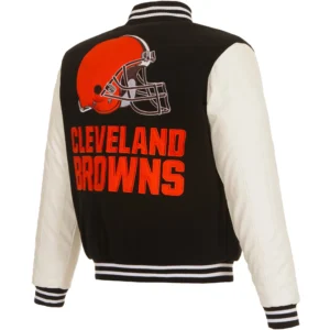 Alternative view of Cleveland Browns Two Tone Wool & Leather Varsity Jacket Black & White