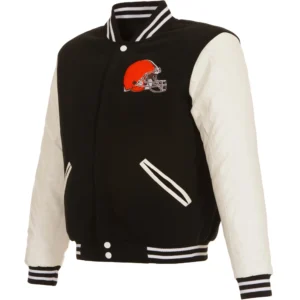 Cleveland Browns Two Tone Wool & Leather Varsity Jacket Black & White