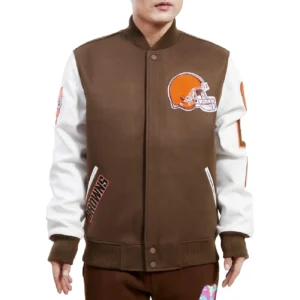 Cleveland Browns Classic Wool & Leather Varsity Jacket Brown & White