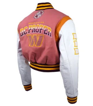 Alternative view of DC Proper Pink Letterman Washington Commanders Women's Cropped Varsity Jacket