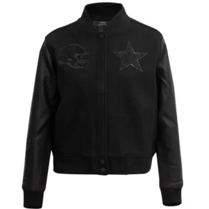 Dallas Cowboys Triple Black Wool & Leather Varsity Jacket