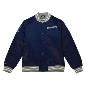 Dallas Cowboys Team Legacy Snap-Tab Blue Satin Varsity Jacket