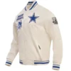Dallas Cowboys Classic Cream Satin Varsity Jacket - Image 3