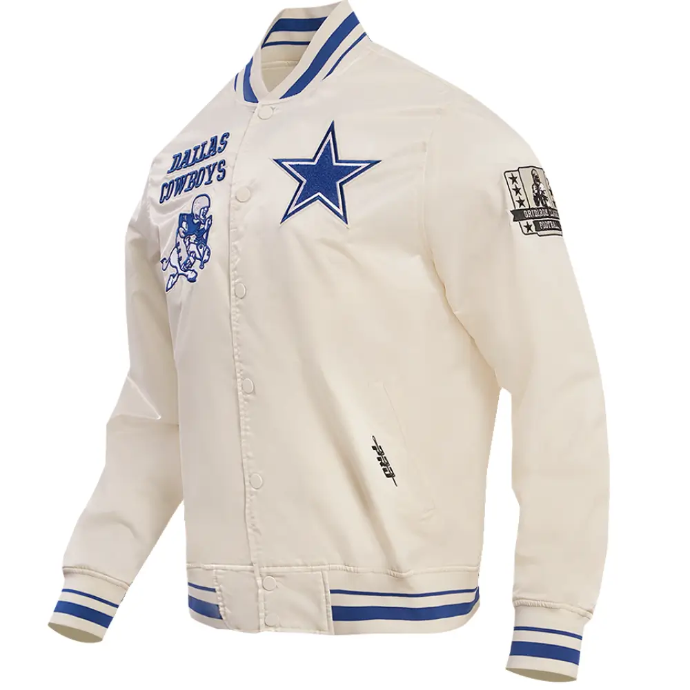 Dallas Cowboys Classic Cream Satin Varsity Jacket - Image 3