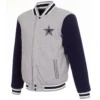 Dallas Cowboys Full Wool Two Tone Varsity Jacket Gray & Navy