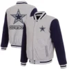 Dallas Cowboys Full Wool Two Tone Varsity Jacket Gray & Navy - Image 3