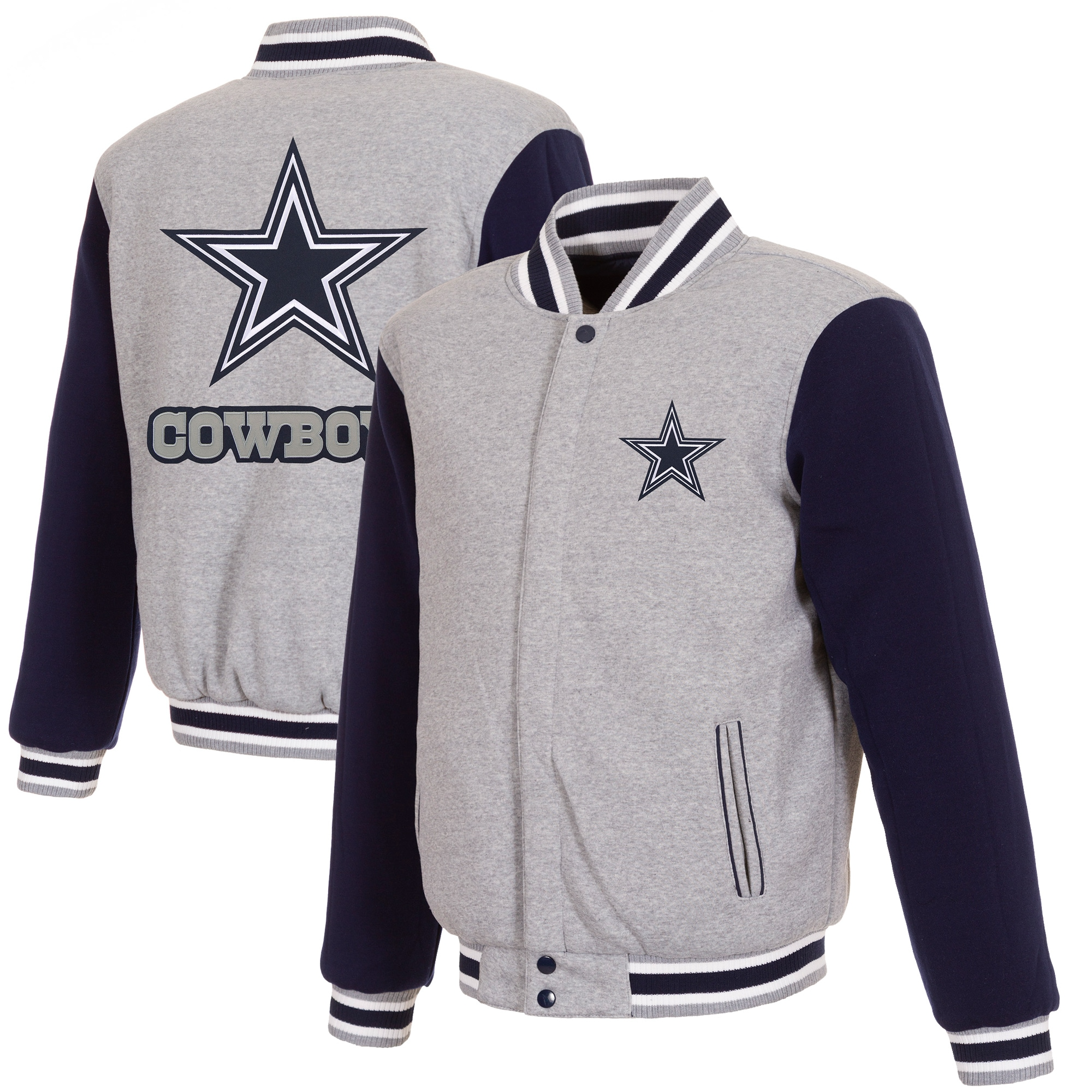 Dallas Cowboys Full Wool Two Tone Varsity Jacket Gray & Navy - Image 3