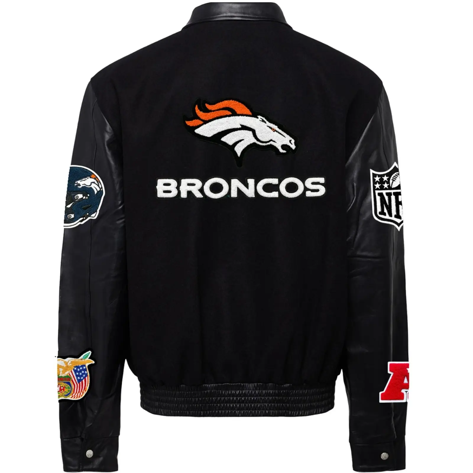 Denver Broncos Black Wool & Leather Varsity Jacket - Image 2