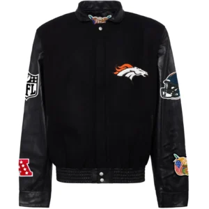 Denver Broncos Black Wool & Leather Varsity Jacket