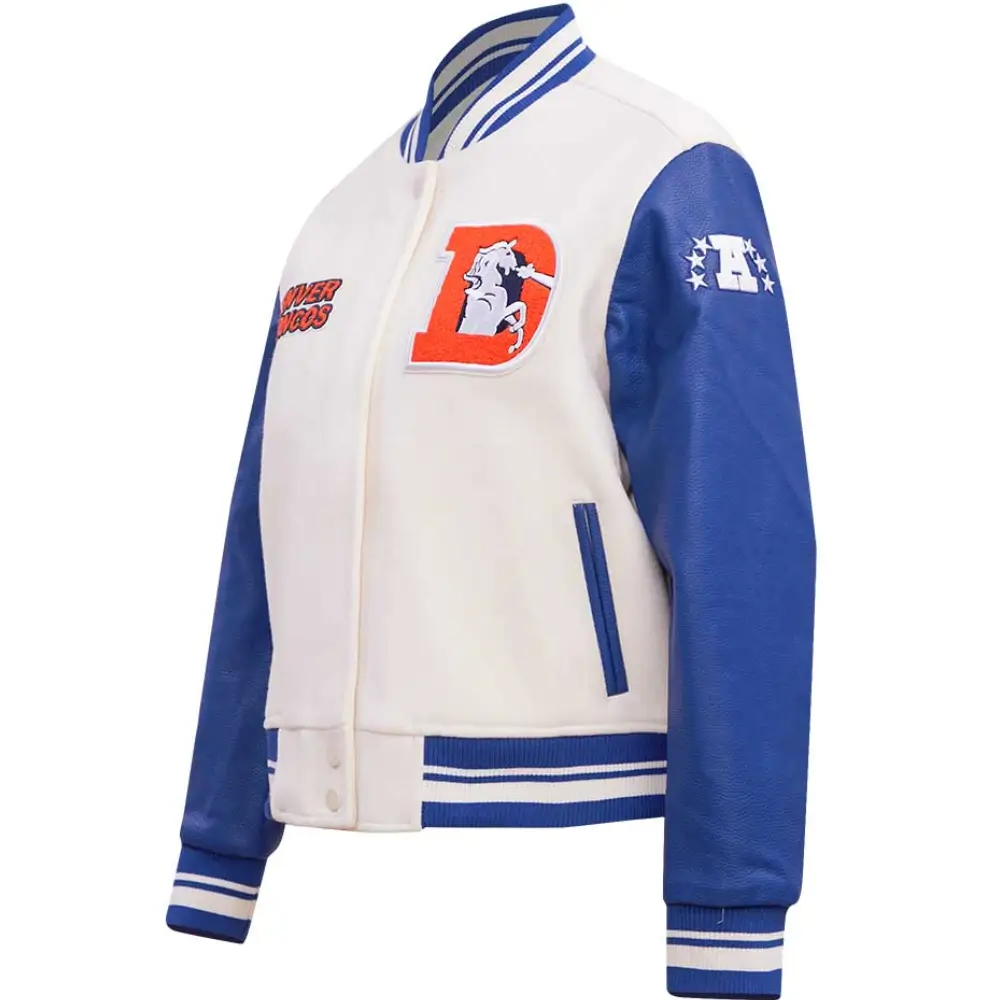 Denver Broncos Classic Rib Wool & Leather Varsity Jacket - Image 3