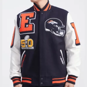 Denver Broncos Classic Rib Mashup Wool & Leather Varsity Jacket Navy & White