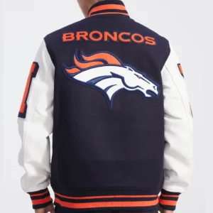 Alternative view of Denver Broncos Classic Rib Mashup Wool & Leather Varsity Jacket Navy & White