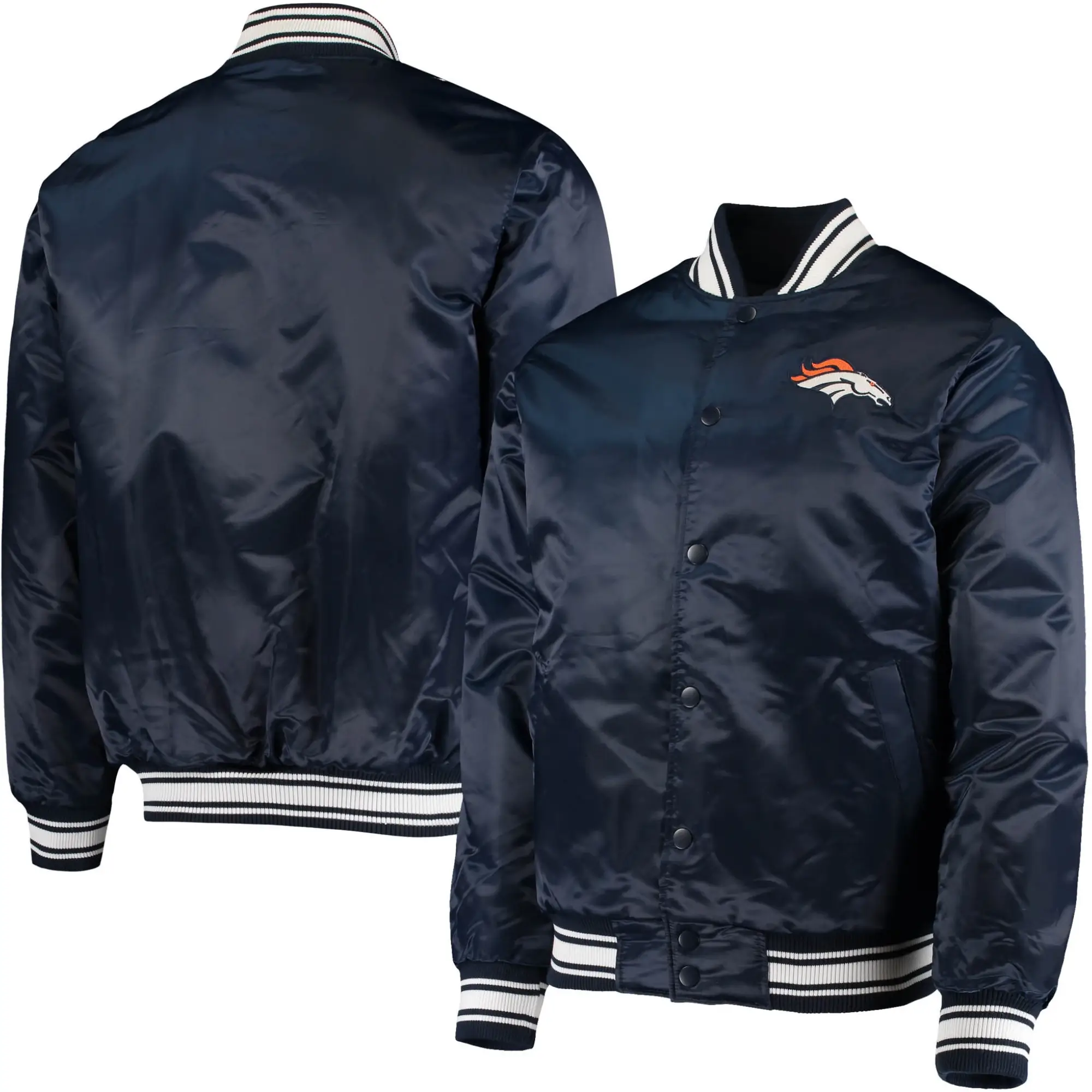 Denver Broncos Locker Room Classic Ribbed Satin Varsity Jacket - Image 3