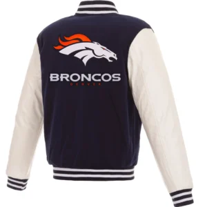 Alternative view of Denver Broncos Wool & Leather Reversible Navy & White Varsity Jacket