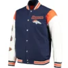 Denver Broncos Navy & White Patches Satin Varsity Jacket