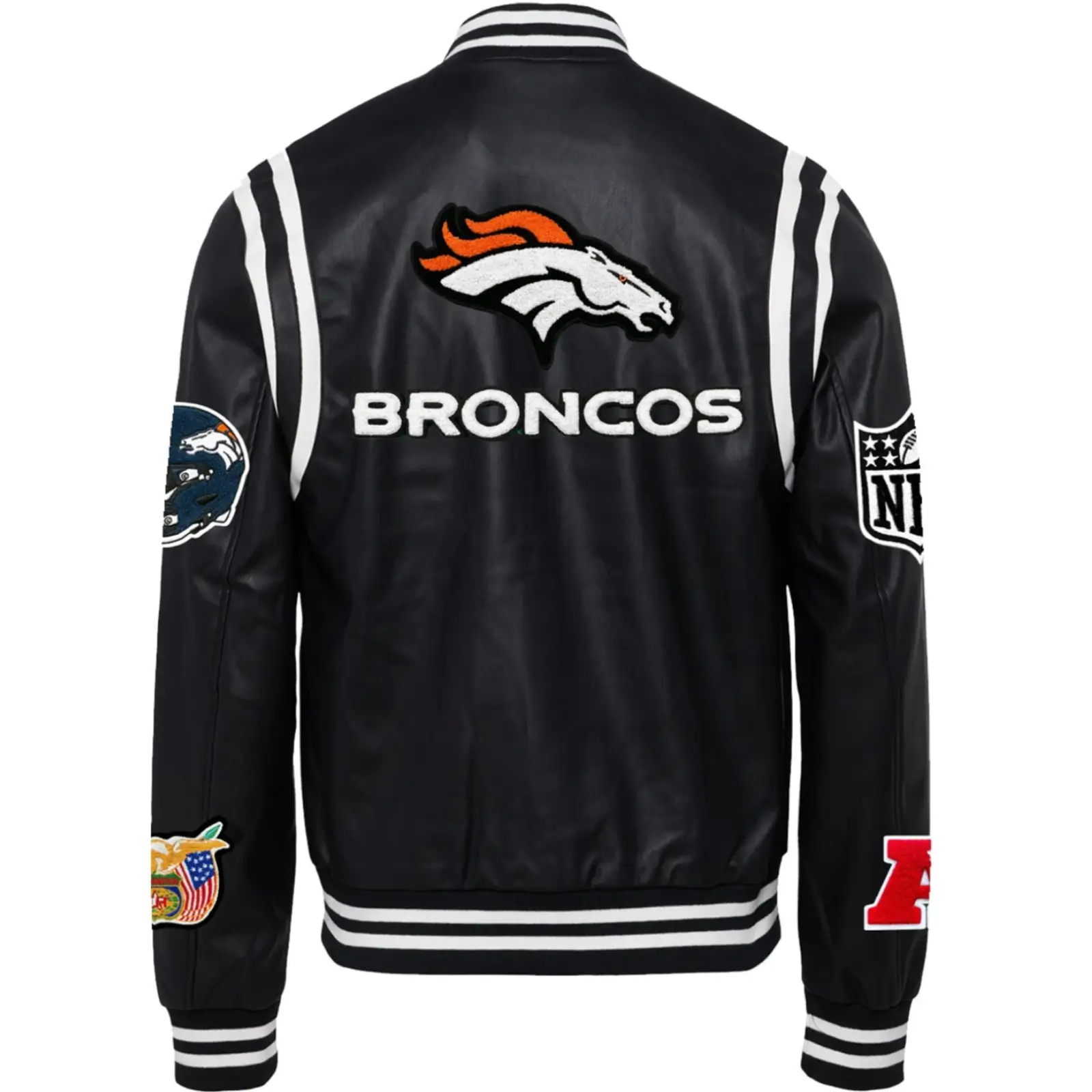 Denver Broncos Jeff Hamilton Full Black Leather Varsity Jacket - Image 2