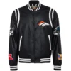 Denver Broncos Jeff Hamilton Full Black Leather Varsity Jacket